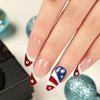 4th of July Nails Medium Press on Nails Almond Fake Nails with American Flag Star Patriotic Cute Acrylic Nails Red French Tips Glue on Nails Independence Day Nails Press ons for Women 24 Pcs