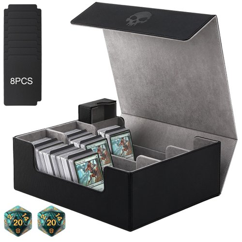 diceevil Card Deck Case For Trading Cards,1750+ Cards Magnetic Closure Game Card Holder Box MTG Deck Box Fit for YuGiOh, MTG,TCG and Commander (Black + Grey)