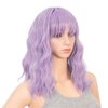 SWACC Short Curly Wavy Bob Wig with Bangs Synthetic Medium Shoulder Length Hair Wig for Women with Wig Cap (Lavender Purple)
