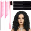 Hair Comb and Elastic Band for Wig Edge, Adjustable Lace Melting Band Wrap to Lay Edges and 2 Rat Tail Comb Stying Combs Braiding Combs for Parting 1 Dual Edge Brush with 4 Hair Clip (Pink)
