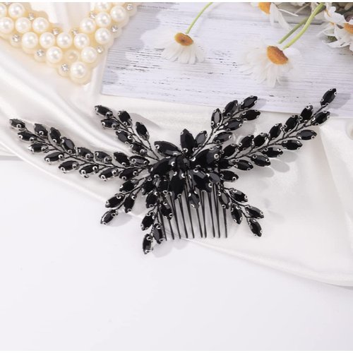 Missgrace Women Handmade Gothic Black Full Rhinestones Side Hair Comb Prom Party Special Occasion Punk Headpiece Black Women Rhinestones Hair Accessories for Women Gilrs (Black 4)