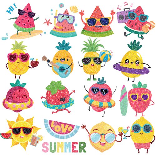 10 Sheets Summer Glitter Fruit Temporary Tattoos for Kids, Safety Waterproof Tattoos Stickers, Summer Party Decorations and Hawaiian Luau Themed Temporary Tattoos, Suitable for Beach Pool Summer Party