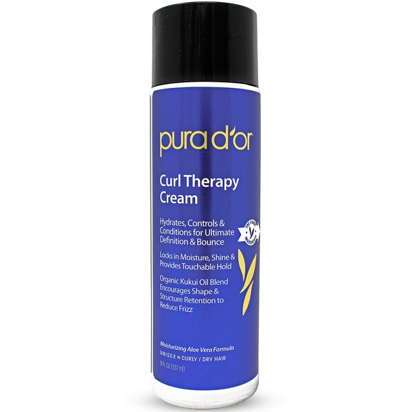 PURA D'OR Curl Therapy Leave-In Styling Cream (8oz) For Curly, Wavy or Frizzy Hair, Hydrates & Conditions, Gentle Sulfate Free Formula Infused with Natural Ingredients, Men & Women