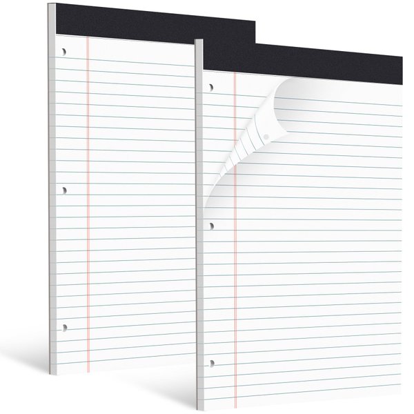 HAUTOCO 2 Pack 8.5 x 11 Legal Pads White Wide Ruled Notepads Perforated Writing Pads, 30 Sheets Per Notepad, 3-Hole Punched Paper, Writing Note Pads for School, Home, Office, Business