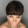 AIWEISE Pixie Cut Wig Human Hair Short Human Hair Wigs for Black Women Short Brown Wig Layered Wavy Pixie Wigs Short Glueless Wigs Natural Wavy Wig 4#