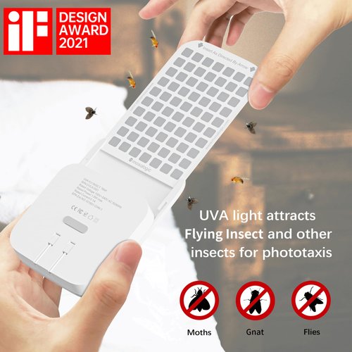 Mosalogic Fly Insect Trap Plug-in Mosquito Killer Indoor Gnat Moth Catcher Fly Tapper with Night Light UV Attractant Catcher for Home Office White-2pack