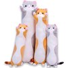 Cute Cat Plush Long Body Pillow Cuddle Cartoon Stuffed Animals Cat Plushie Soft Doll Pillows Gifts for Kids Girls (Orange, 19")