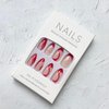 Red Press on Nails French Tip Fake Nails Almond Shape False Nails with Red Swirl Designs Full Cover Acrylic Nails Medium Stick on Nails Glossy Glue on Nails Red Nail Tip Cute Artificial Nails 24Pcs
