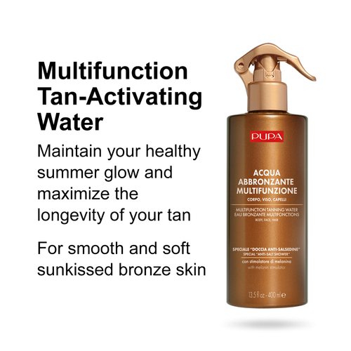 PUPA Milano Multifunction Tanning Water - Lightweight Mist Tanning Accelerator for the Perfect Summer Glow - Achieve a Tanned, Bronze Complexion - Infused With Castor Oil for Skin Hydration - 13.5 oz