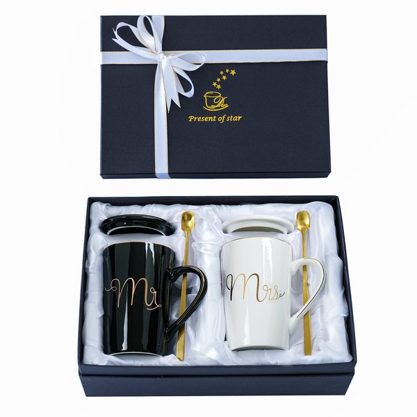 Jumway Mr and Mrs Coffee Mugs Set - Unique Wedding Gifts For Bride and Groom - His and Hers Anniversary Present Husband and Wife -Engagement Gifts For Him Her For Parents for Valentine's day