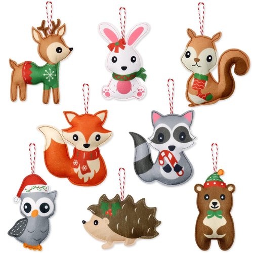 Levfla 8PCS Woodland Felt Forest Animals Spring Plush Hanging Decorations Double-Sided Design for Woodland Nursery Baby Shower Party Supplies Holiday Christmas Tree Table Centerpieces