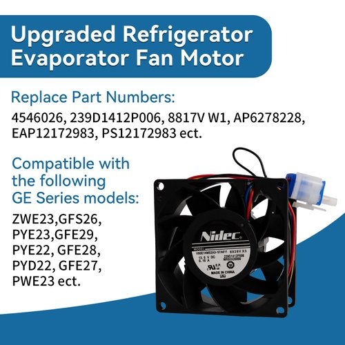Bularie 2024 Upgraded WR60X26866 Refrigerator Evaporator Fan Motor Compatible with GE Refrigerator - Refrigerator Fresh Food Evaporator Fan Fit for GE GNE29GSFGSS, Replace WR60X26033 WR60X26030