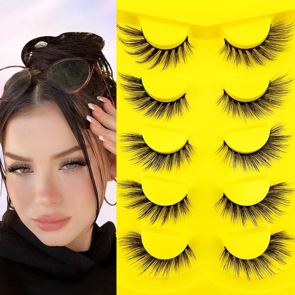 Fox Eye Lashes Wispy Eyelashes 18mm Cat-Eye Lashes Angel Wing Lashes Faux Mink False Eyelashes Natural Look 5 Pairs pack(Mao-11)