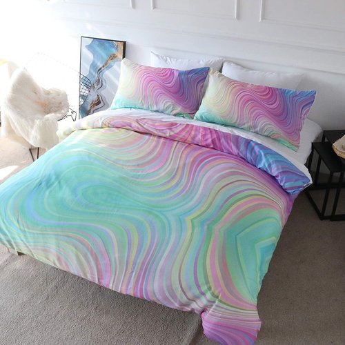 BlessLiving Rainbow Bedding Set Modern Pattern Duvet Cover Set Pastel Marble 3D Printed Comforter Cover 3 Pieces Bed Sets with 2 Pillow Cases (Twin)