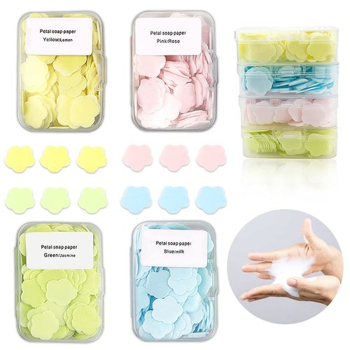FERCAISH 400 Petal Soap Sheets, Portable and Dissolvable Soap Paper Sheets for Hand Washing and Cleaning, Perfect for Children and Adults on Outdoor Travel and Camping Hiking(4 Box Set)