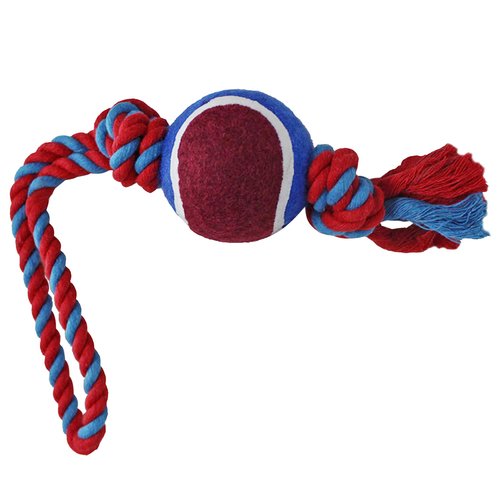 LOVINPUP Dog Rope Toy with Tennis Ball, Nylon Rope with Balls, Fun Tug of War Toy for Dogs, Tough Dog Toy for Aggressive Chewers, Eskimo, Terrier, Beagle and More (1 Rope Dog Toy Red Ball FBA)