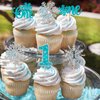 Rsstarxi 24 Pack Snowflake One Cupcake Toppers Glitter Winter Onederland Snowflake 1st Birthday Cupcake Picks for Snowflake Theme Baby Shower First Birthday Party Cake Decorations Blue