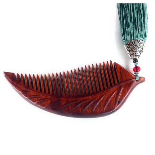 Sitronugras Wooden Comb For Women - Carved Craft Natural Boxwood Hair Comb - No Static Fine Tooth Wood Comb with gift box (leaf)