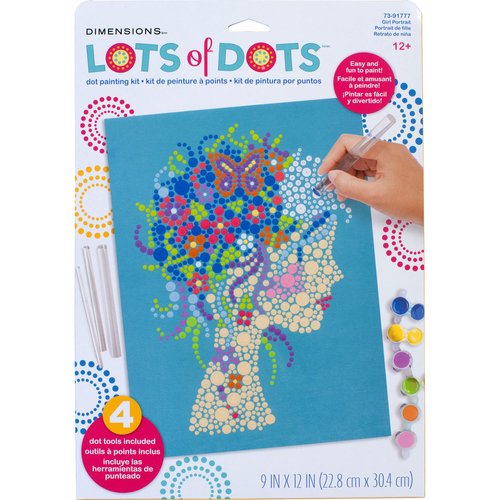 Dimensions Girl Portrait Acrylic Dot Painting Kit for Adults and Kids Multicolor, Finished Project 10" x 10"