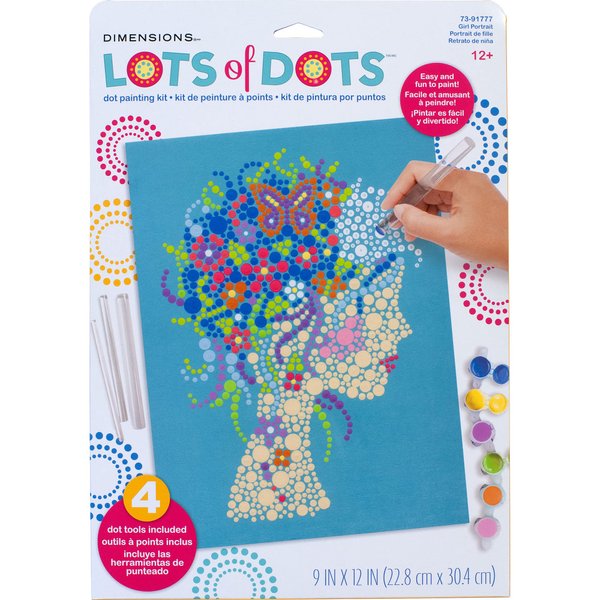 Dimensions Girl Portrait Acrylic Dot Painting Kit for Adults and Kids Multicolor, Finished Project 10" x 10"