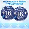 16th Birthday Decorations for Boys16th Birthday Party Tableware Set 16 Years Old Birthday Party Dessert Plates Napkins Blue and Silver Happy 16th Birthday Party Decorations Supplies for Boys Girls