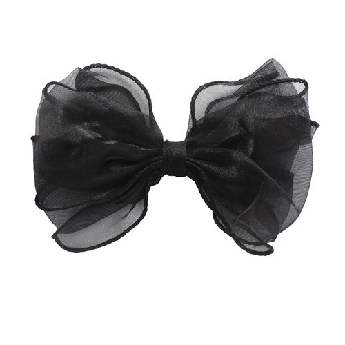 HAIRBOWS Girls' Organza with Trimmed Edge Bow with a Knot Wrap Center on a Clip, Hair Clip for Girls,Teens, and Women, 5 Inch Bow, Black
