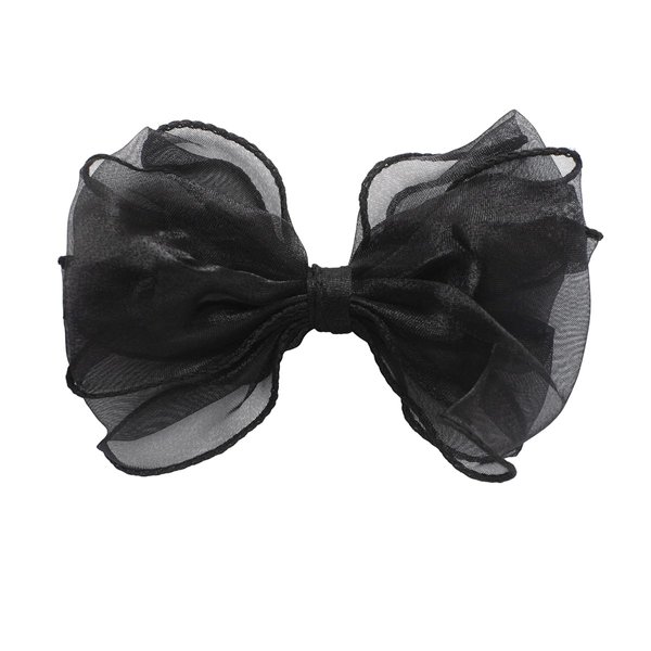 HAIRBOWS Girls' Organza with Trimmed Edge Bow with a Knot Wrap Center on a Clip, Hair Clip for Girls,Teens, and Women, 5 Inch Bow, Black
