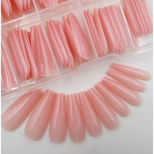 100pc Colored Coffin Press on Nails Long Nude Ballerina False Fake Nail Tips Full Cover Manicure Design Acrylic Nails for Women Teen Girls (Nude)