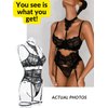 Kaei&Shi Garter Lingerie For Women,Choker Underwire Strappy Floral Lace Sexy Lingerie,High Waisted Garter Belt Garter Leg Strap G String Matching 4 Piece Lingerie Set Boudoir Black Medium