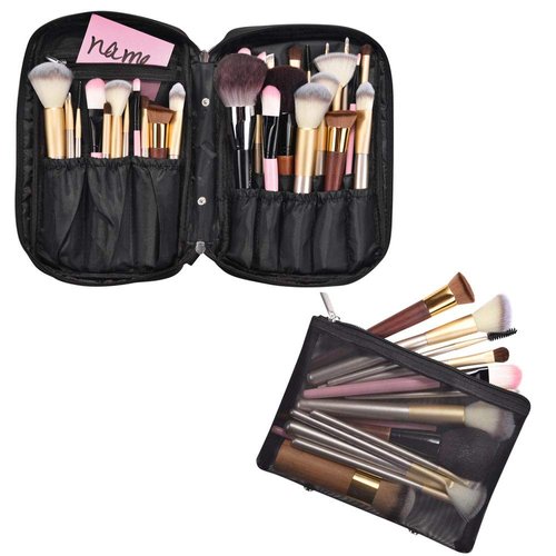 BYOOTIQUE Makeup Brush Bag Organizer Portable Multi Brush Holder Makeup Hand Bag Cosmetic Organizer Detachable Pouch Storage Case for Travel Home, Black