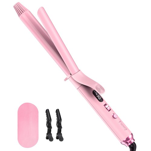 FARERY Long Barrel Curling Iron 1 Inch, Extra Long Curling Iron for Thin Hair, Ceramic Curling Iron Infused Argan Oil & Keratin, 11 Adjustable Temp, Include Clips & Silicone Pad, Pink