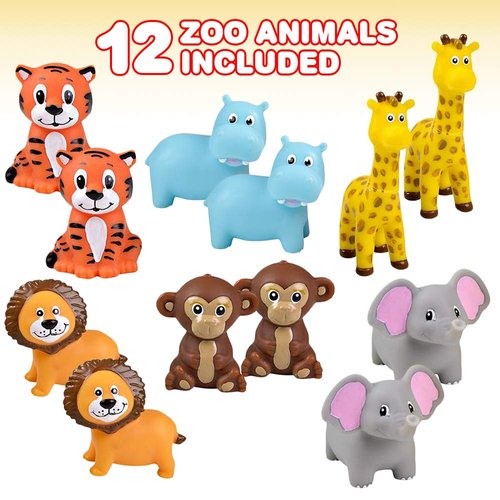 ArtCreativity Vinyl Zoo Animals Toys (Pack of 12) - Assorted Squeezable Toys Safari Animals Figures - Safari Birthday Party Favors for Kids, Jungle Animals Figures for Fun Bath & Play Time