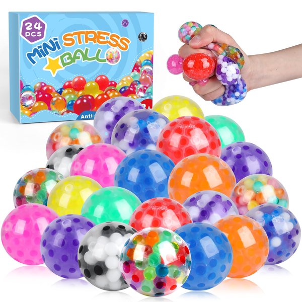 24Pack Stress Balls, Squishy Balls, Squishy Squeeze Balls Bulk Fidget for Adults, Stress Relief Balls, Party Favors, Birthday Gift, Goodie Bag Stuffers