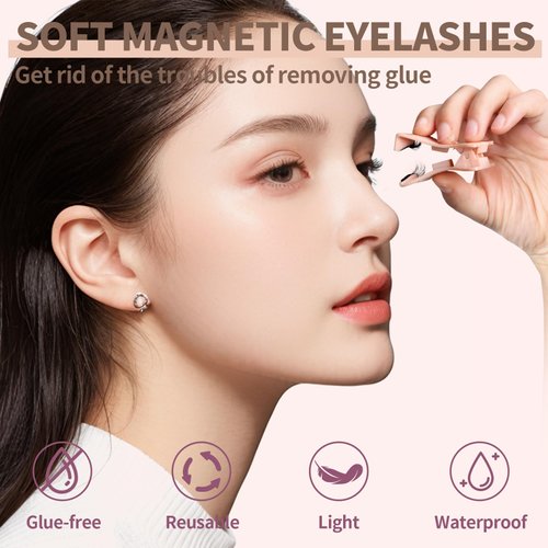 Soft Magnetic Eyelashes, Magnetic Eyelashes Without Eyeliner, Natural Look Reusable Dual Magnetic Lashes with Applicator, No Glue & No Makeup Remover Needed, Style 01
