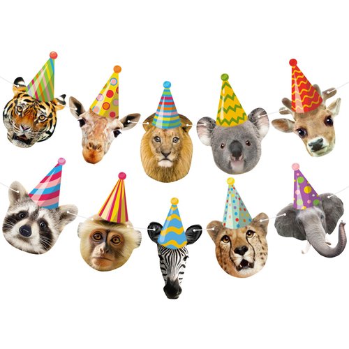 Hooqict Safari Animals Happy Birthday Banner Animal Birthday Party Decorations Party Animal Banner Garland Birthday Decorations for Kids Wild Zoo Birthday Party Supplies
