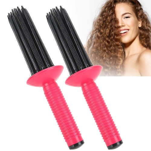 Hairstyling Tools Hair Curler Curling Wand, 2pcs Hair Styling Curler Curls Comb Hair Curler Curling Make Up Brush Roller Tool for Home Travel Hair Salon Use (17 Comb Teeth)