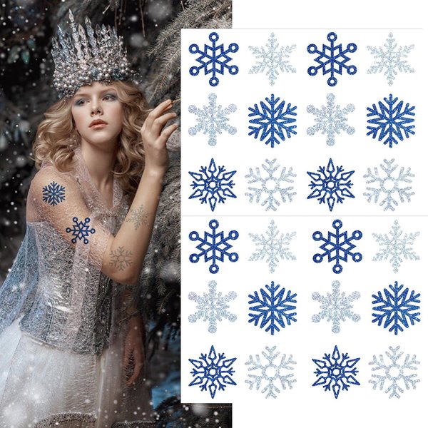 mdgfge Christmas Glitter Snowflake Temporary Tattoos Winter Snowflake Bling Blue Silver Snowflake Tattoos Stickers for Xmas Party Favor Women Body Face Cute Apparel Accessories (24pcs)