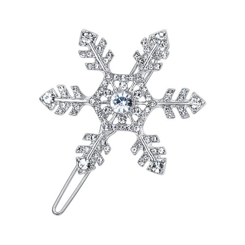 EVER FAITH Women's Snowflake Head Piece Clear Rhinestone Crystal Wedding Bride Hair Clip Silver-Tone