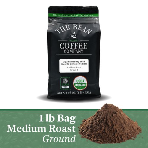 The Bean Organic Coffee Company Holiday Bean (Vanilla Cinnamon Spice), Medium Roast, Ground Coffee, 16-Ounce Bag
