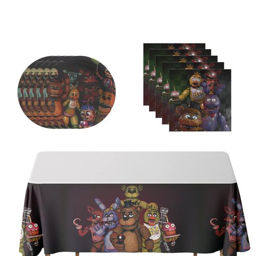 41pcs Five Nights Party Supplies Party Supplies include 20 plates, 20 napkins,1 Tablecloth for the Five Nights Party Supplies birthday party decoration