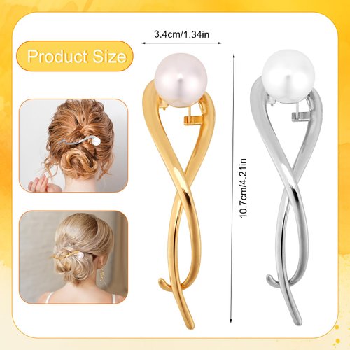 2pcs French Hair Pin, 10.7x3.4cm/4.21x1.34inch Metal French Hair Pins French Twist Hair Pin Hair Sticks Gold Silver Hair Clip Hair Hair Accessories for Women (Type4)