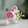 Fangsen Pink Berry Rose Hair Comb Festival Headpiece for Holiday Cosplay Women Party Silver (#524)
