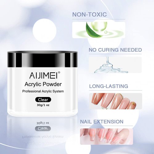 AIJIMEI Acrylic Powder Acrylic Nail Kit with Professional Liquid Monomer Clear Acrylic Nail Tools Set Nail Extension Acrylic Nail System Nail Art Starter Kit (Set A)