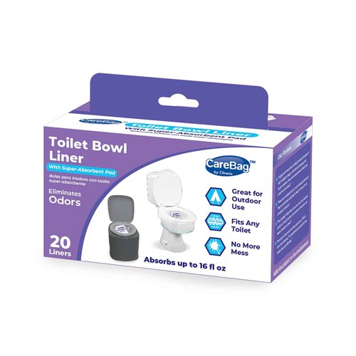 Carebag Toilet Bowl Liners with Absorbent Pad 20 Count– Leak Resistant – Universal Size Fits Any Size Indoor or Outdoor Toilet – Eliminates odors – Convert Regular Toilet to Dry Toilet - By Cleanis