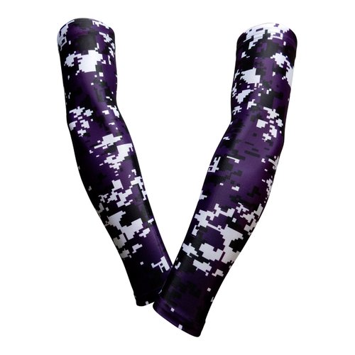 SportsFarm PAIR - Compression Elbow Arm Sleeves (YOUTH MEDIUM, PURPLE BLACK DIGI CAMO)