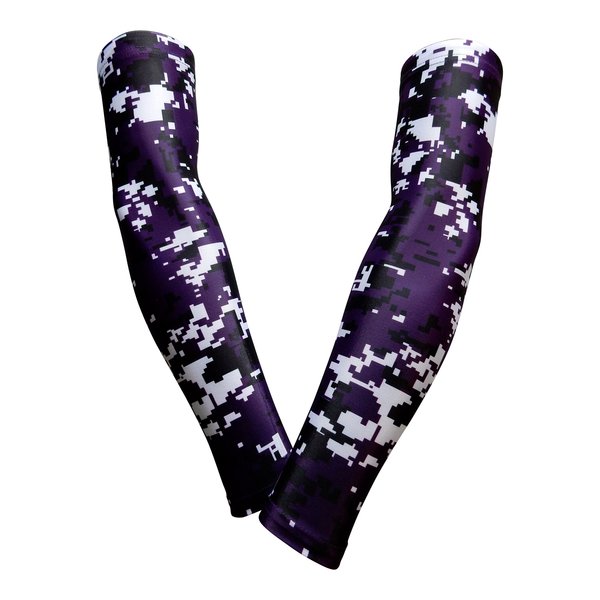 SportsFarm PAIR - Compression Elbow Arm Sleeves (YOUTH MEDIUM, PURPLE BLACK DIGI CAMO)