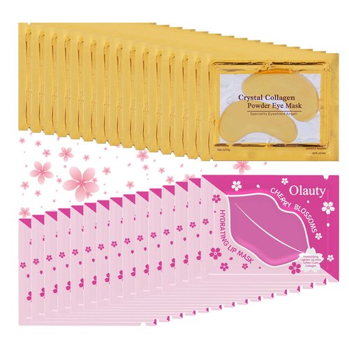Sulily Cherry Blossom Lip Mask & 24K Gold Gel Eye Mask,30 Pairs Crystal Collagen Eye Patches for Puffy Eyes,Moisturizing& Reducing for Women Men,Effectively Fine Lines & Dark Circleeye Patches