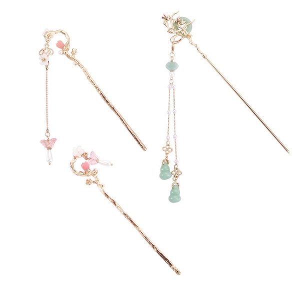 3PCS Flower Pearl Pendent Hair Fork Chinese Style Tassel Hairpin Hair Styling Hair Making Accessories for Women and Girls