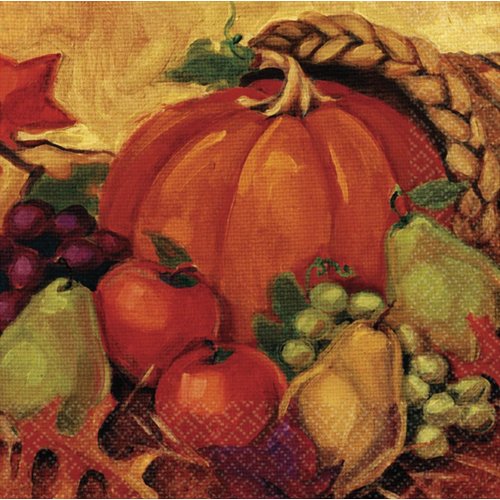 Harvest Still Life Thanksgiving Party Round Dessert Paper Napkins Tableware, 8" x 8" Pack of 16