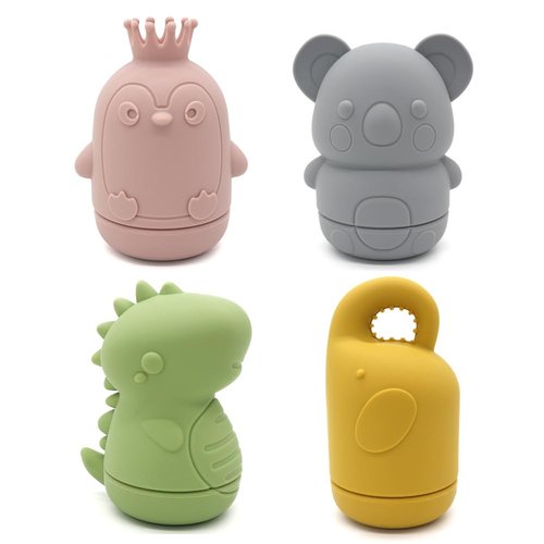 BRITILILI Baby Bath Toys, 4Pack Silicone Mold Free Bathing Play Toys for Babies 6 Months+ Bathroom Toys Non-Toxic Dishwasher Safe Bathtub Toys for Infants, BPA Free (Land Animal Series)